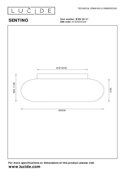 Lucide SENTINO - Flush ceiling light - Ø 30 cm - 3xG9 - Taupe - technical